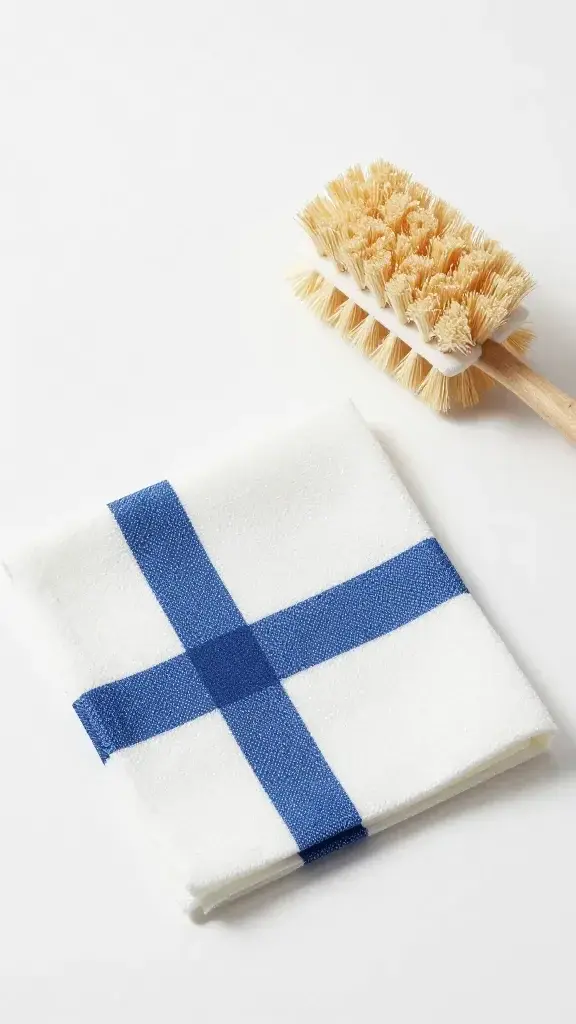 Swedish dishcloths and compostable scrub brush by sink