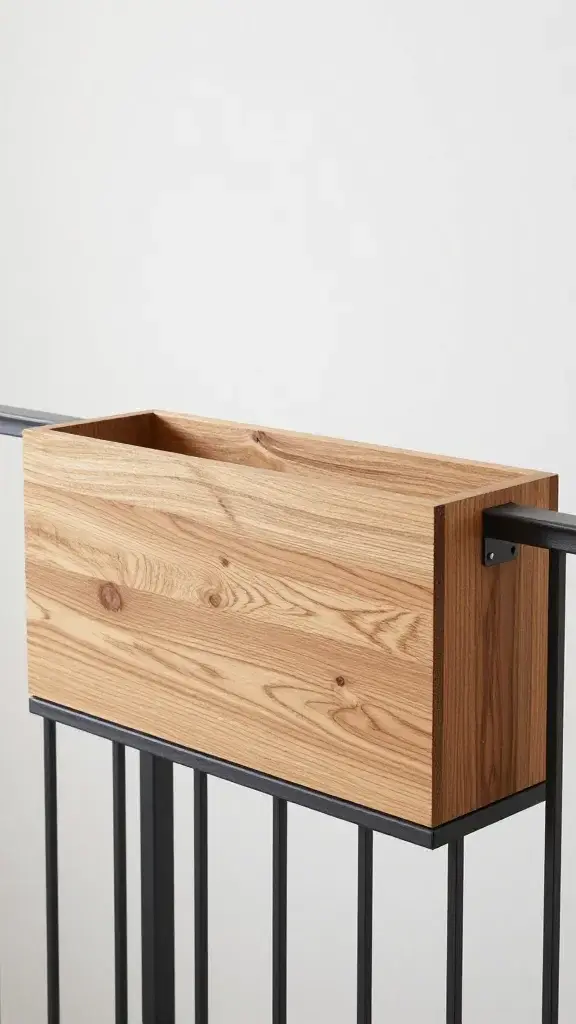 Modern cedar planter box on small balcony railing