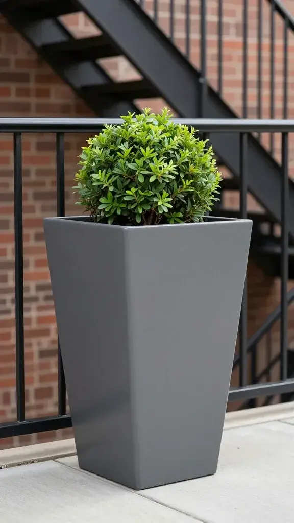 36-inch sleek planter positioned along fire escape railing