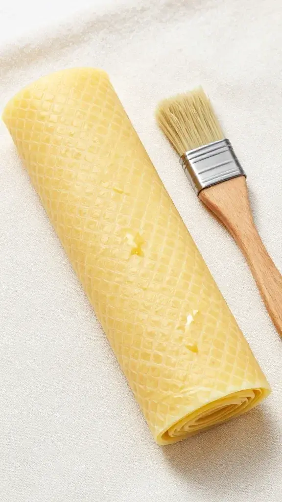 beeswax wraps on cotton fabric, melted wax brush