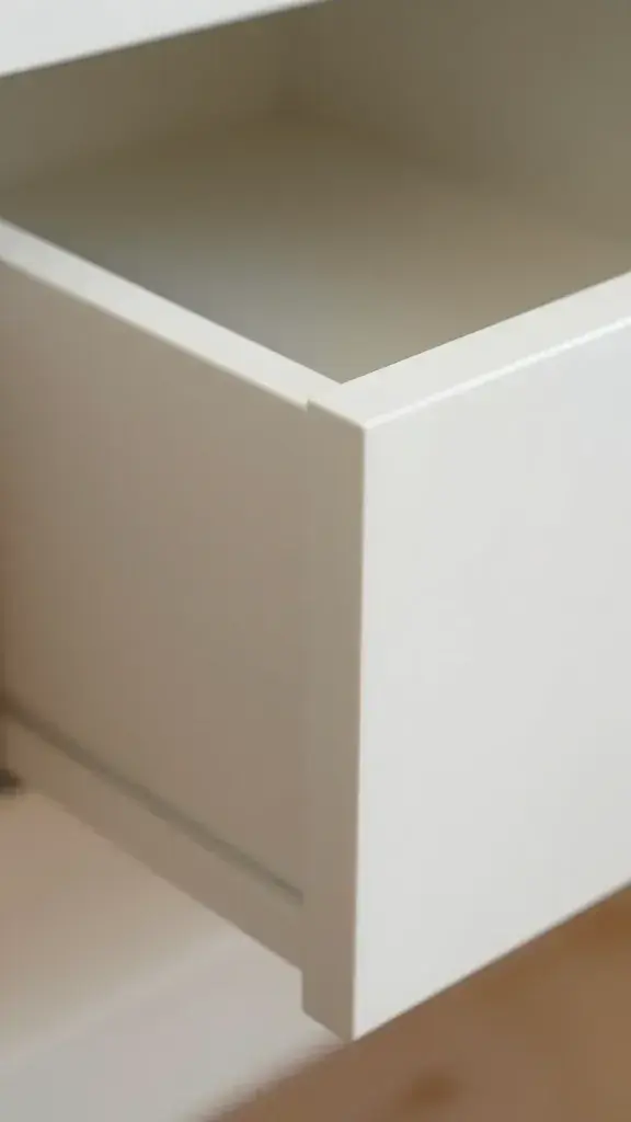 Close-up dovetail joint on drawer, minimal gaps, natural light