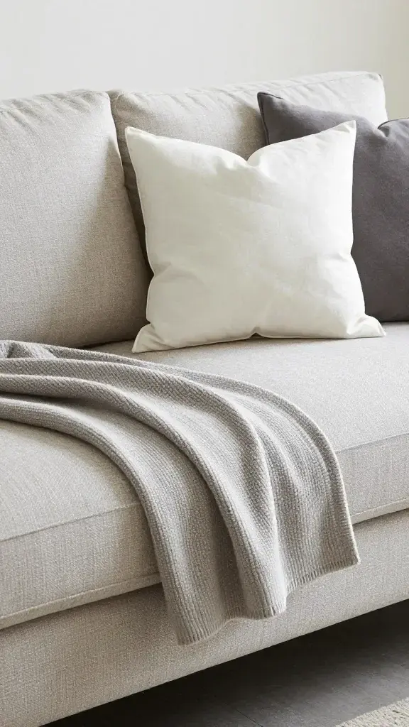 styled sofa with folded throw and fluffed pillows