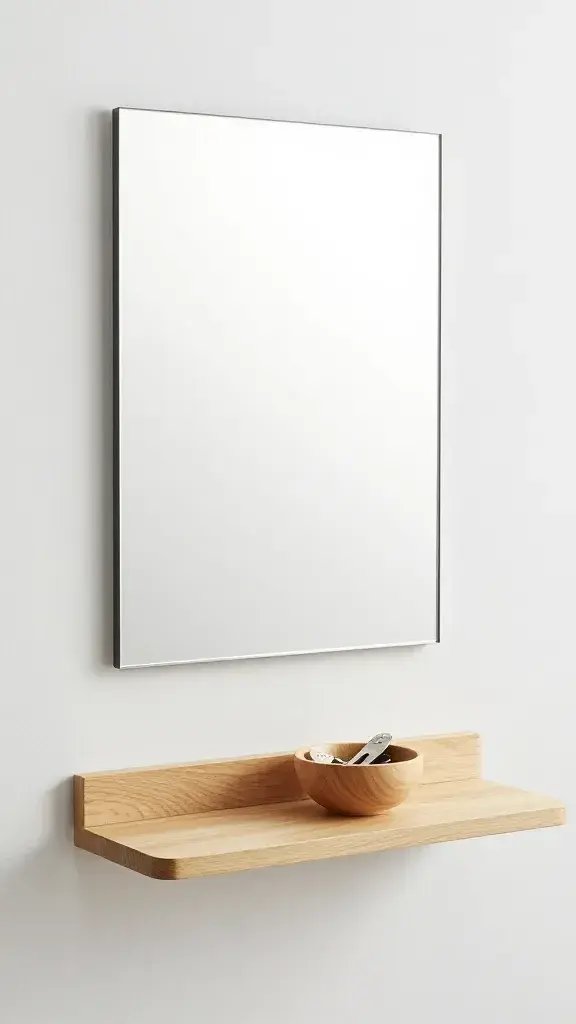 small console shelf with bowl for keys under mirror