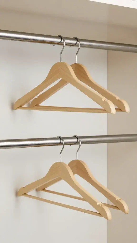 Double hanging rods, top-bottom zones, matching slim hangers