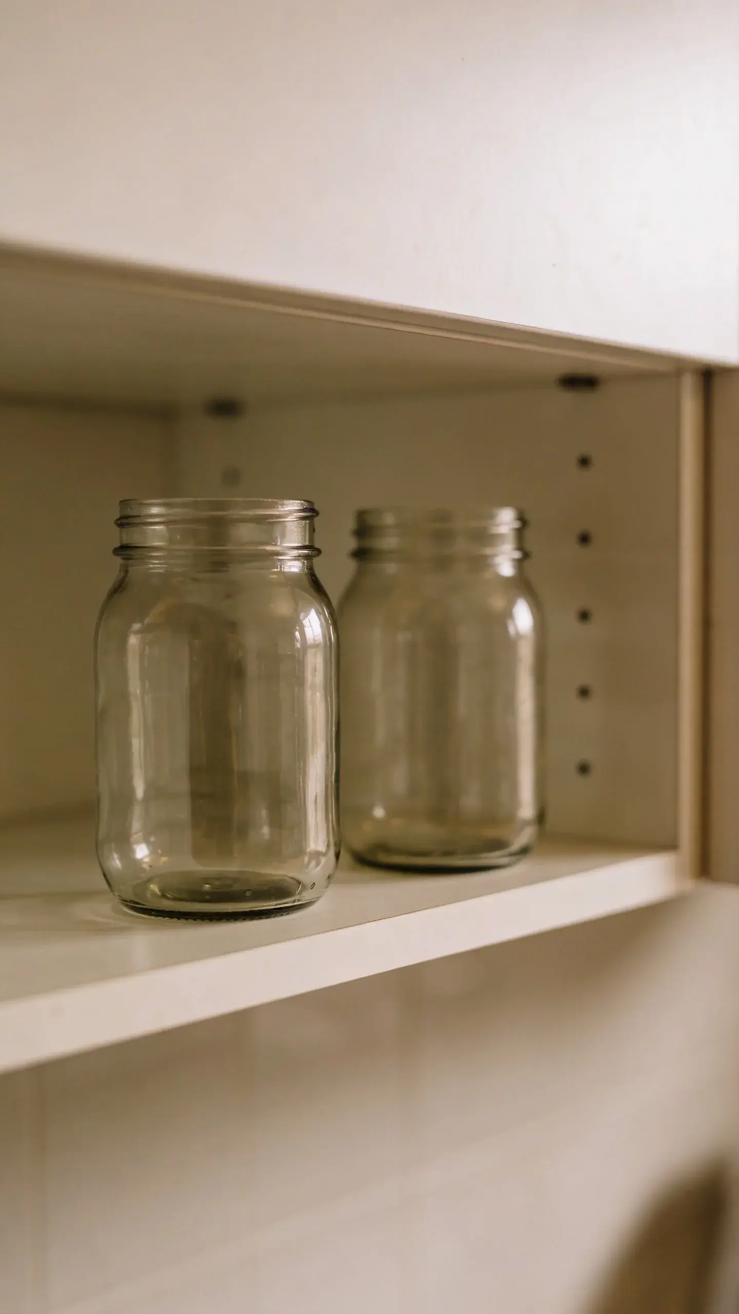tiny pantry shelf, one new jar, one jar removed