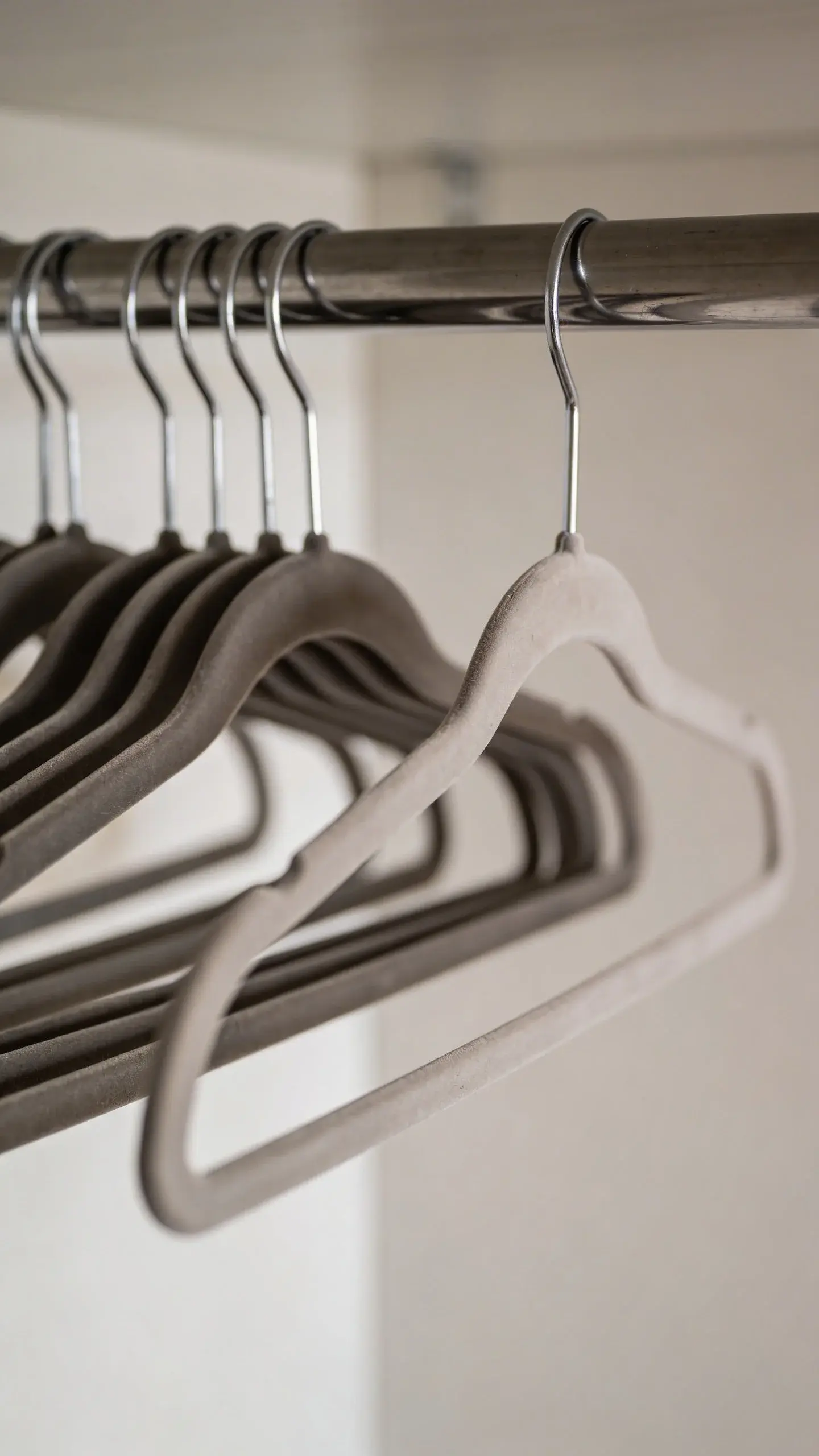 closet rod with backward hangers, one flipped forward