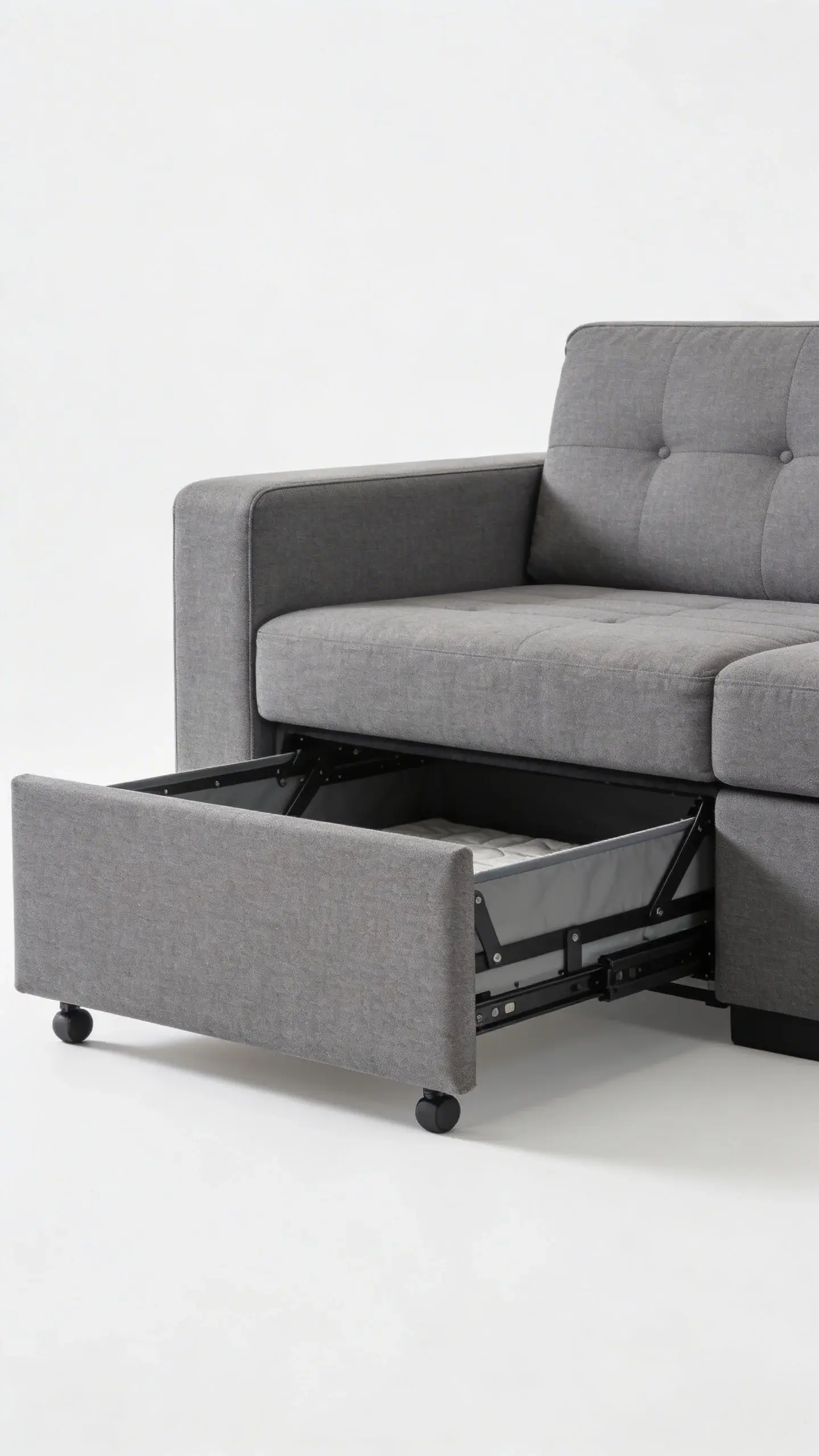 gray sleeper sofa with hydraulic lift chaise open