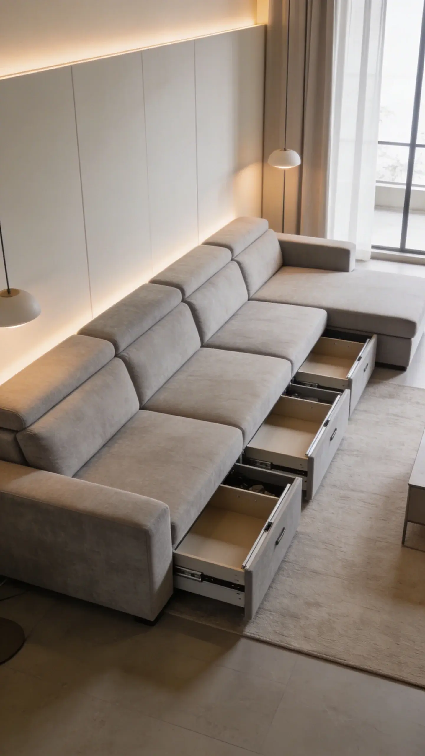 modular sleeper sectional with under-base storage drawers
